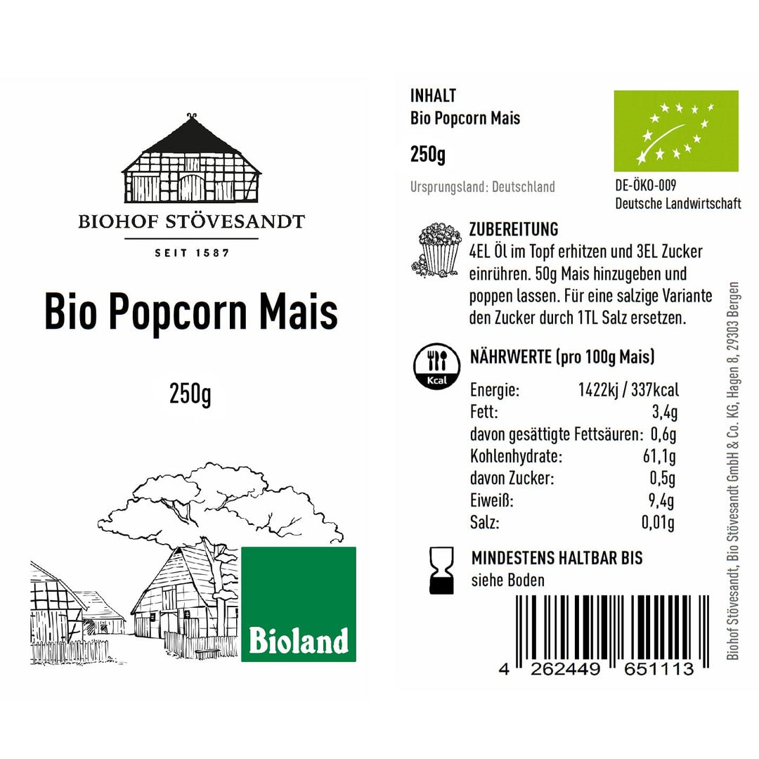 Bio Popcorn Mais vom Biohof Stövesandt